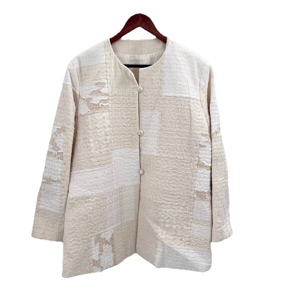 Vintage Custom OOAK Cream Quilted Patchwork Blazer Jacket Womens XL - Picture 1 of 9